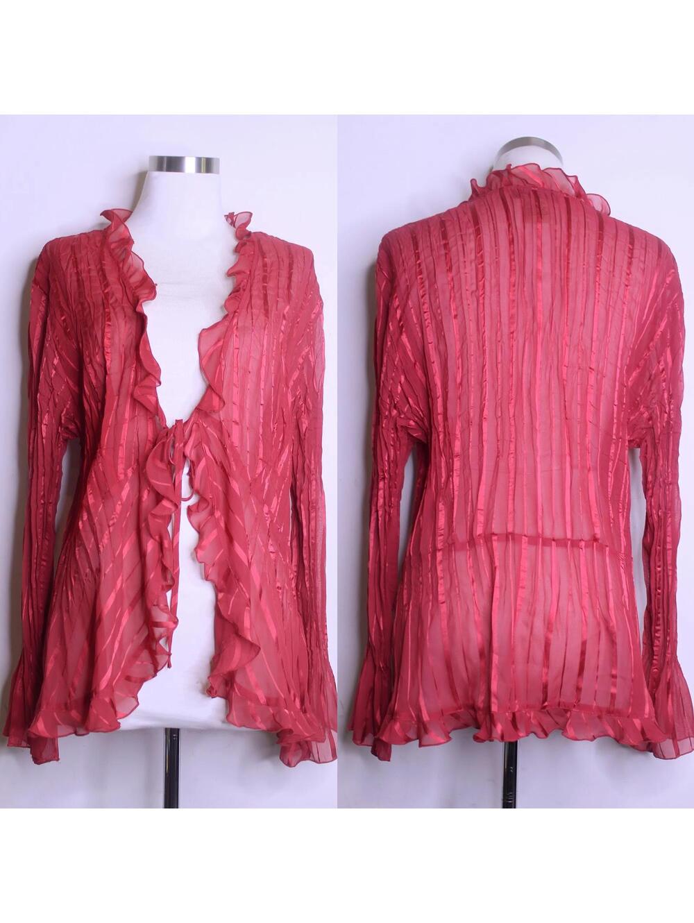 VTG Red Ruffle Romantic Sheer Tie Blouse